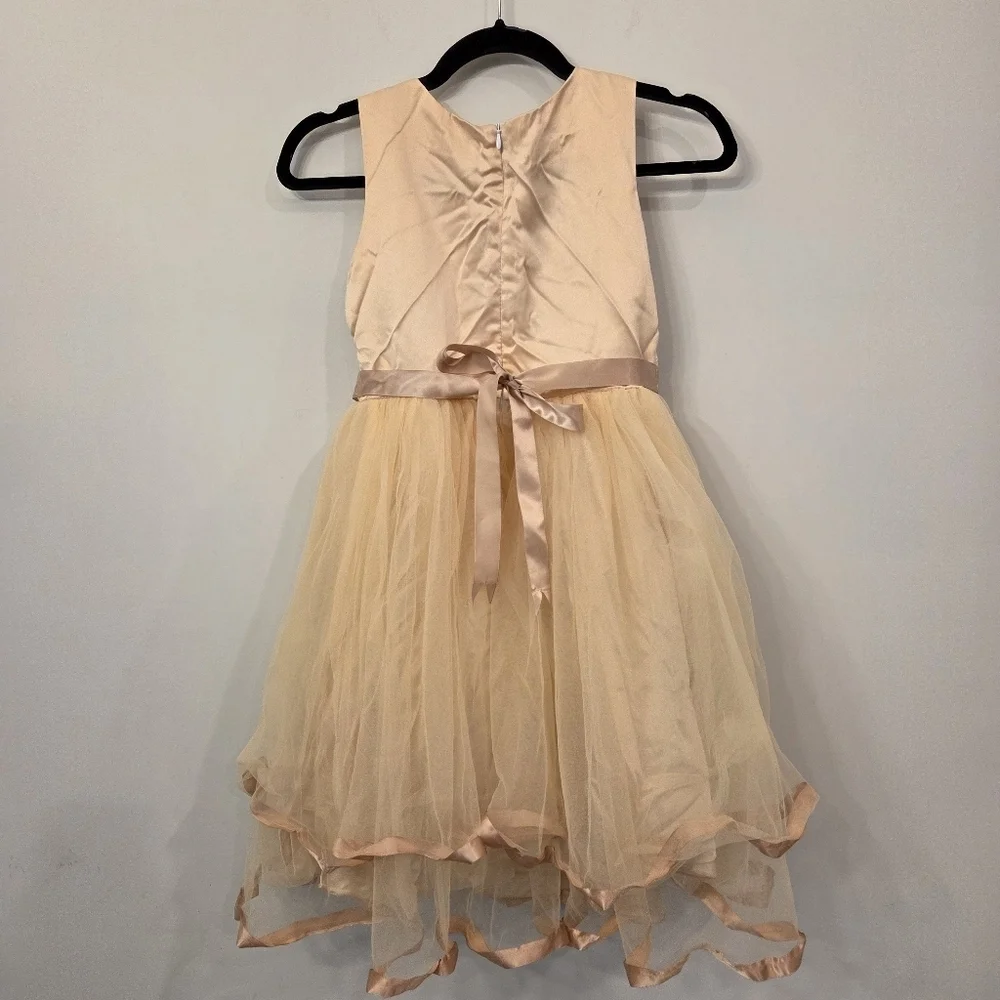 Girls Sunny Fashion Cream/TanChiffon w/Satin Ribbon Hem Sleeveless Dress Size 10